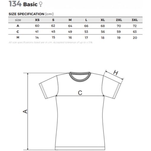 Női póló - BASIC A134 (XS -> 2XL-es méret)