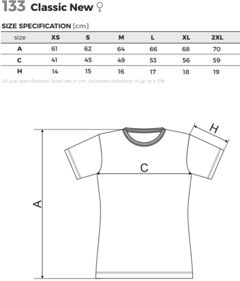Női póló - CLASSIC NEW A133 (XS -> 2XL-es méret)